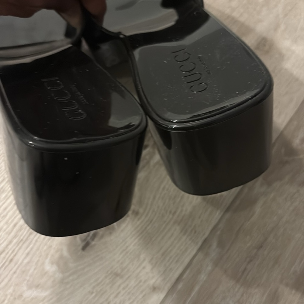 Gucci  black rubber logo platform  slides shoes Sz 38 EU /8 US New No box - Picture 7 of 13
